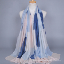 Primavera venda quente cachecol muçulmano geométrica tarja impressa lenço de algodão voile mulheres hijab